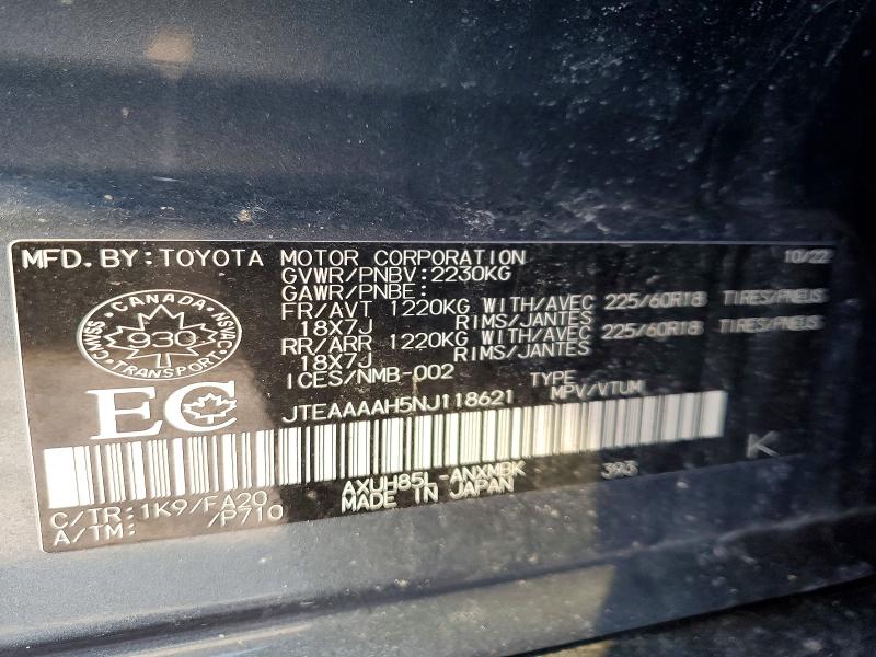78087195 :رقم المزاد ، JTEAAAAH5NJ118621 vin ، 2022 Toyota Venza مزاد بيع