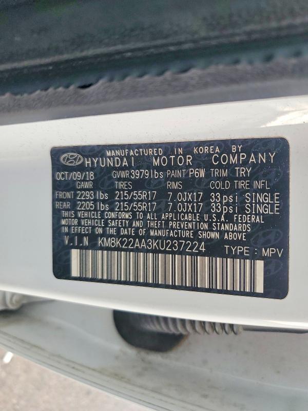 79006325 :رقم المزاد ، KM8K22AA3KU237224 vin ، 2019 Hyundai Kona مزاد بيع