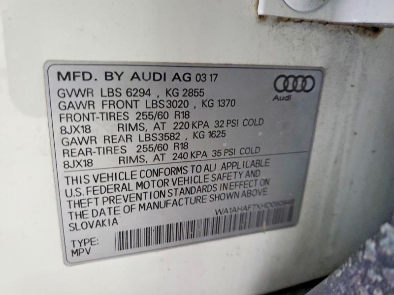76140675 :رقم المزاد ، WA1AHAF7XHD050846 vin ، 2017 Audi Q7 مزاد بيع