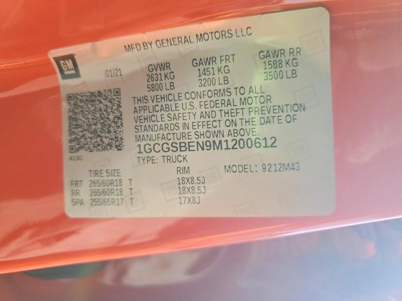 Aukcja sprzedaży 2021 Chevrolet Colorado, vin: 1GCGSBEN9M1200612, numer aukcji: 75652505