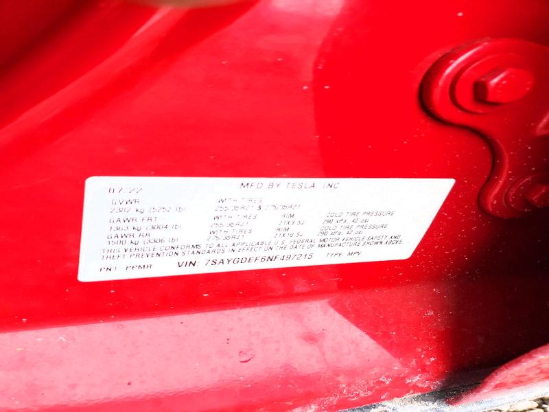 Продаж на аукціоні авто 2022 Tesla Model Y, vin: 7SAYGDEF6NF497215, номер лоту: 76949325