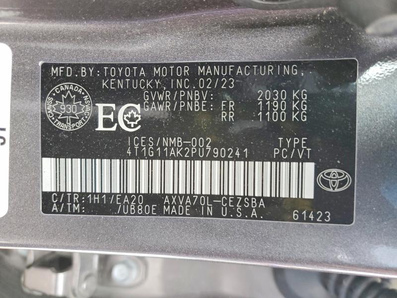 2023 Toyota Camry მანქანა იყიდება აუქციონზე, vin: 4T1G11AK2PU790241, აუქციონის ნომერი: 78854015