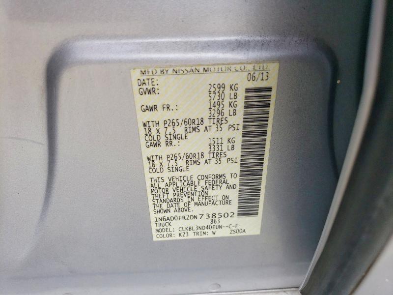 2013 Nissan Frontier მანქანა იყიდება აუქციონზე, vin: 1N6AD0FR2DN738502, აუქციონის ნომერი: 78473535