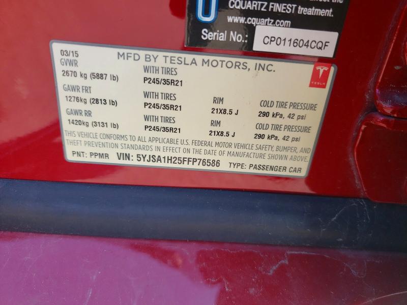 Продажа на аукционе авто 2015 Tesla Model S, vin: 5YJSA1H25FFP76586, номер лота: 79232895