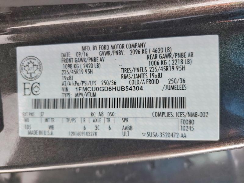 Продажа на аукционе авто 2017 Ford Escape Se, vin: 1FMCU0GD6HUB54304, номер лота: 76578595