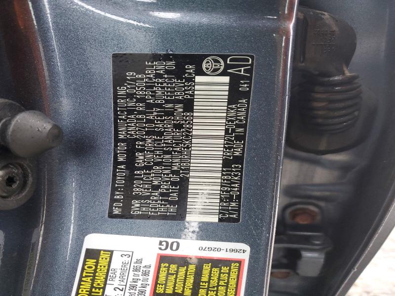Aukcja sprzedaży 2019 Toyota Corolla, vin: 2T1BURHE5KC228568, numer aukcji: 77507515