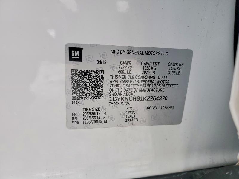 2019 Cadillac Xt5 მანქანა იყიდება აუქციონზე, vin: 1GYKNCRS1KZ264370, აუქციონის ნომერი: 74203545