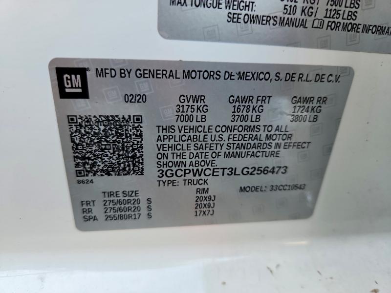 Продаж на аукціоні авто 2020 Chevrolet Silverado, vin: 3GCPWCET3LG256473, номер лоту: 78561415