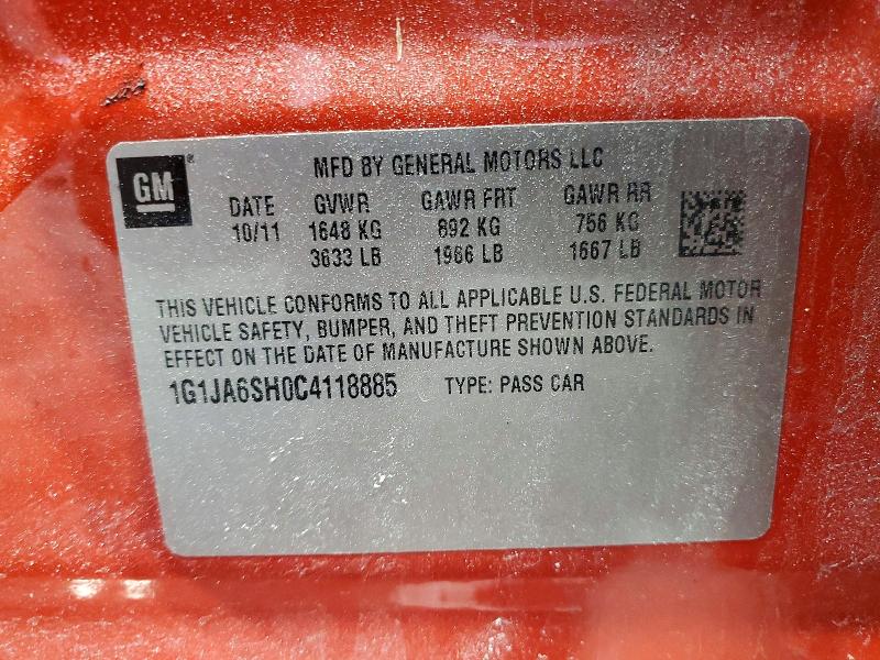 75389465 :رقم المزاد ، 1G1JA6SH0C4118885 vin ، 2012 Chevrolet Sonic Ls مزاد بيع