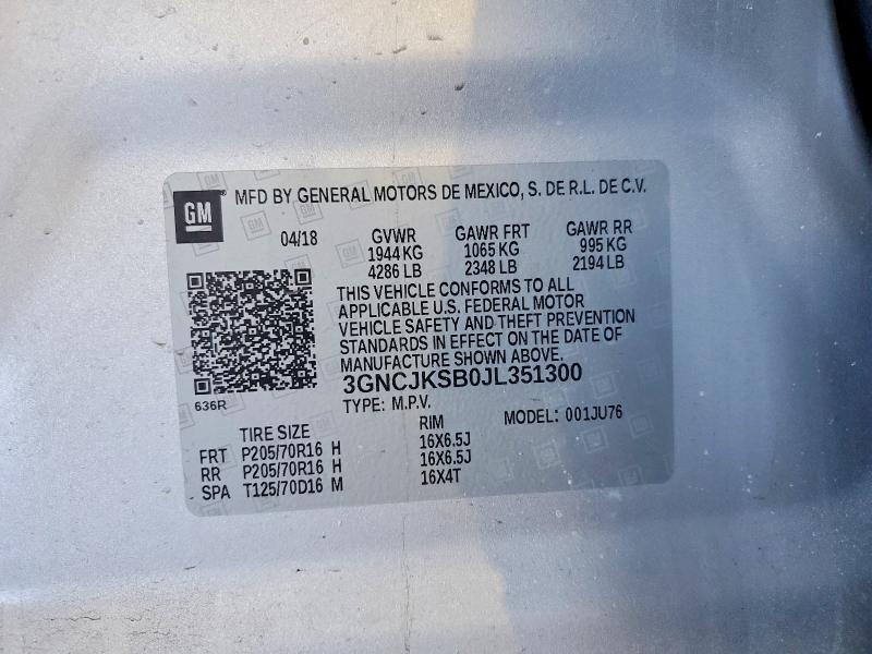 Продаж на аукціоні авто 2018 Chevrolet Trax, vin: 3GNCJKSB0JL351300, номер лоту: 76932185