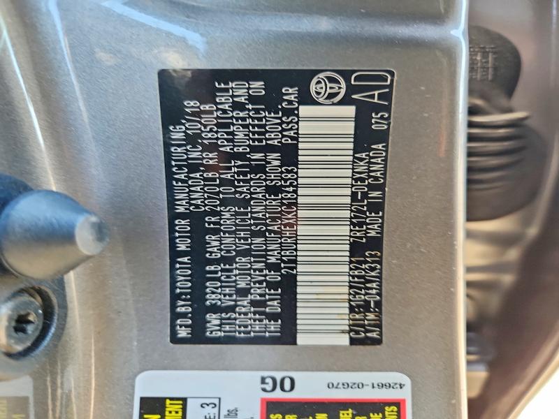 79167365 :رقم المزاد ، 2T1BURHEXKC184583 vin ، 2019 Toyota Corolla مزاد بيع