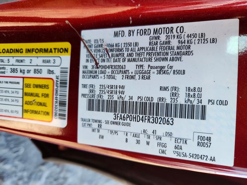 76073335 :رقم المزاد ، 3FA6P0HD4FR302063 vin ، 2015 Ford Fusion مزاد بيع