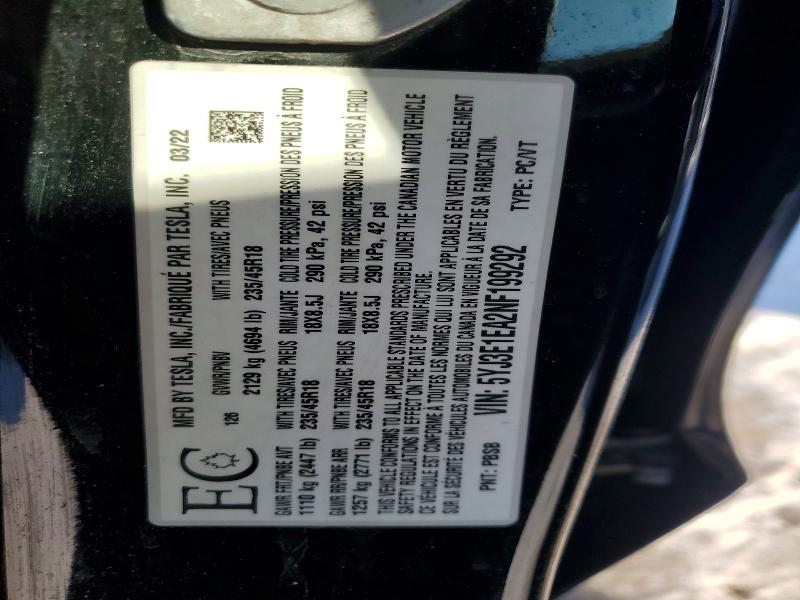 Aukcja sprzedaży 2022 Tesla Model 3, vin: 5YJ3E1EA2NF199292, numer aukcji: 77666955