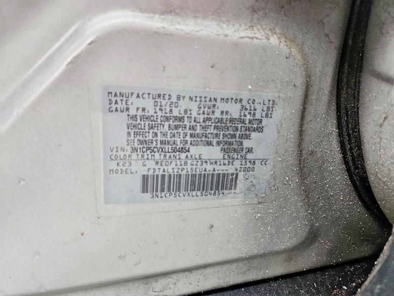 2020 Nissan Kicks მანქანა იყიდება აუქციონზე, vin: 3N1CP5CVXLL504854, აუქციონის ნომერი: 76170015