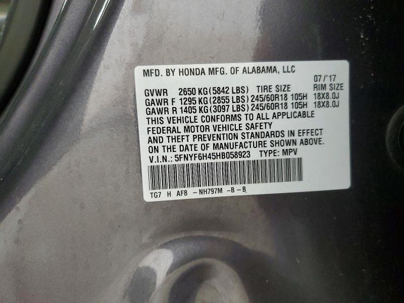 2017 Honda Pilot მანქანა იყიდება აუქციონზე, vin: 5FNYF6H45HB058923, აუქციონის ნომერი: 77934525
