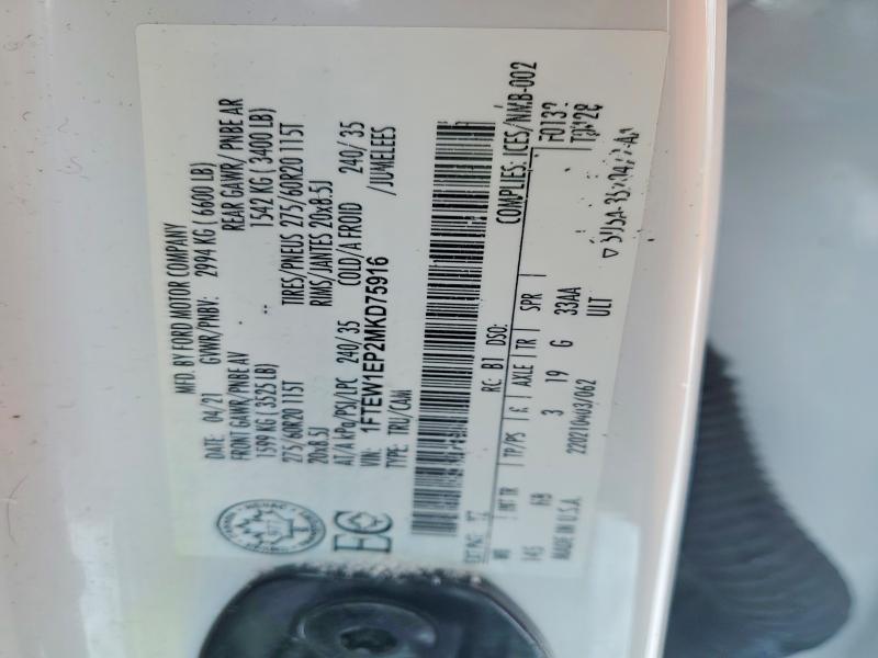 Aukcja sprzedaży 2021 Ford F150, vin: 1FTEW1EP2MKD75916, numer aukcji: 75220635