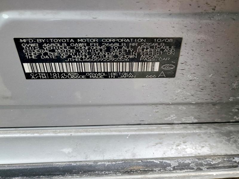 Aukcja sprzedaży 2009 Lexus Es, vin: JTHBJ46G592292326, numer aukcji: 76648865