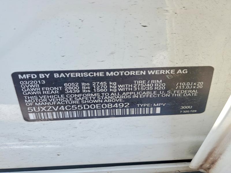 75840865 :رقم المزاد ، 5UXZV4C55D0E08492 vin ، 2013 Bmw X5 مزاد بيع