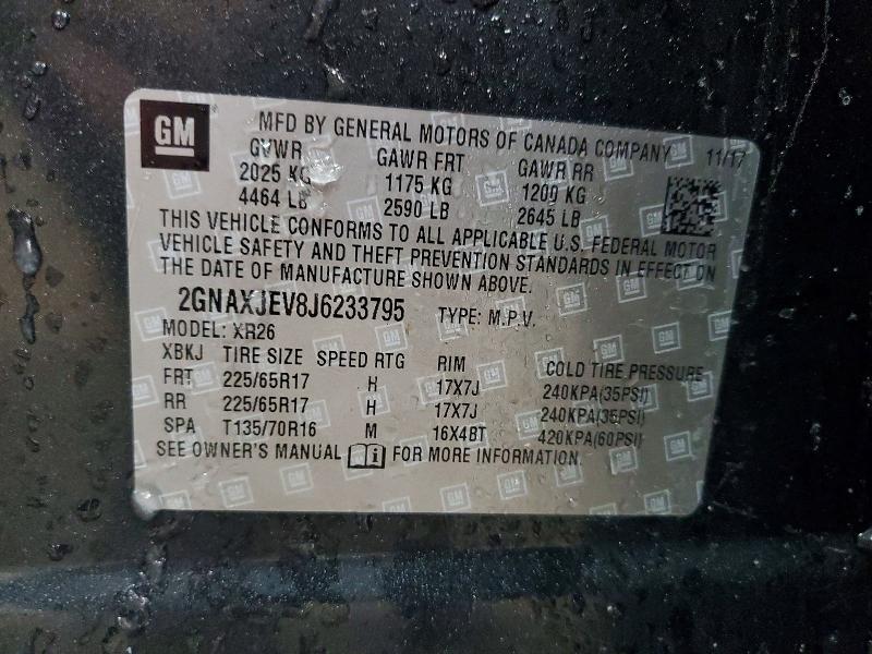77213245 :رقم المزاد ، 2GNAXJEV8J6233795 vin ، 2018 Chevrolet Equinox مزاد بيع