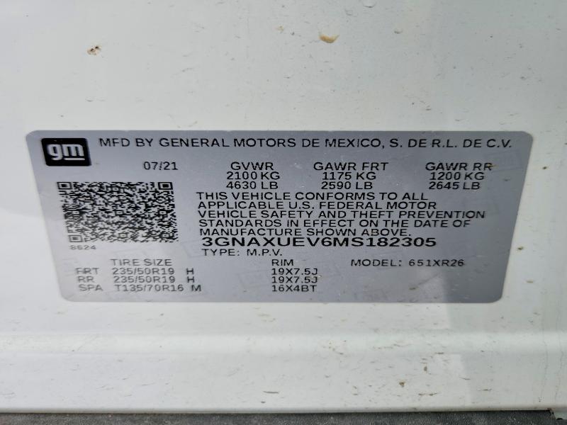 Aukcja sprzedaży 2021 Chevrolet Equinox, vin: 3GNAXUEV6MS182305, numer aukcji: 76494345