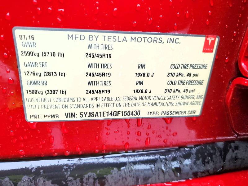 2016 Tesla Model S მანქანა იყიდება აუქციონზე, vin: 5YJSA1E14GF150430, აუქციონის ნომერი: 76761845