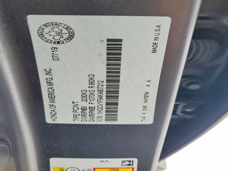 Продаж на аукціоні авто 2019 Honda Accord, vin: 1HGCV1F94KA807212, номер лоту: 75799155