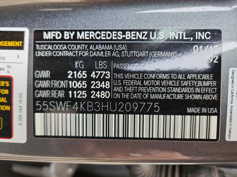 Продажа на аукционе авто 2017 Mercedes-benz C, vin: 55SWF4KB3HU209775, номер лота: 76725635