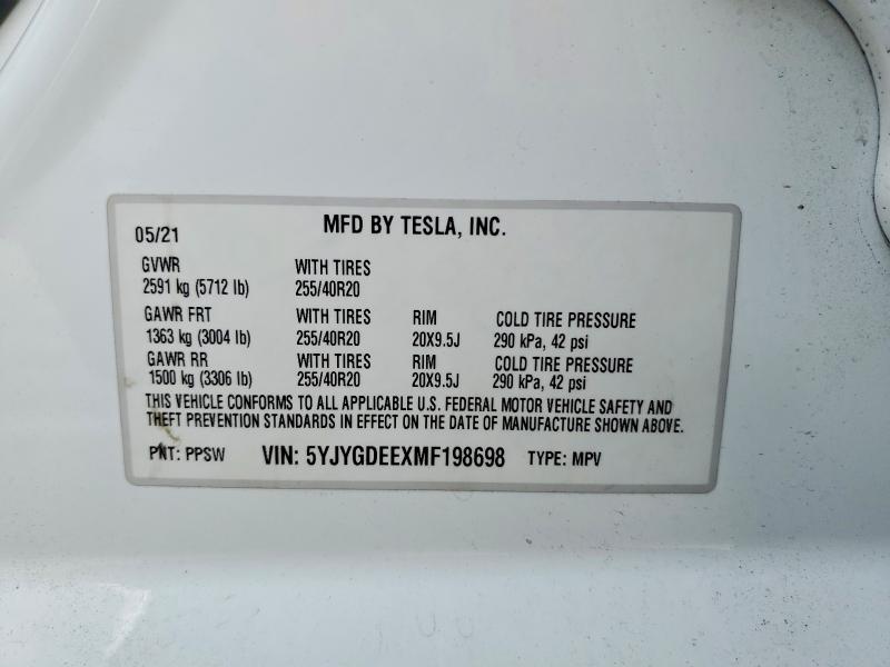 Продажа на аукционе авто 2021 Tesla Model Y, vin: 5YJYGDEEXMF198698, номер лота: 77016695