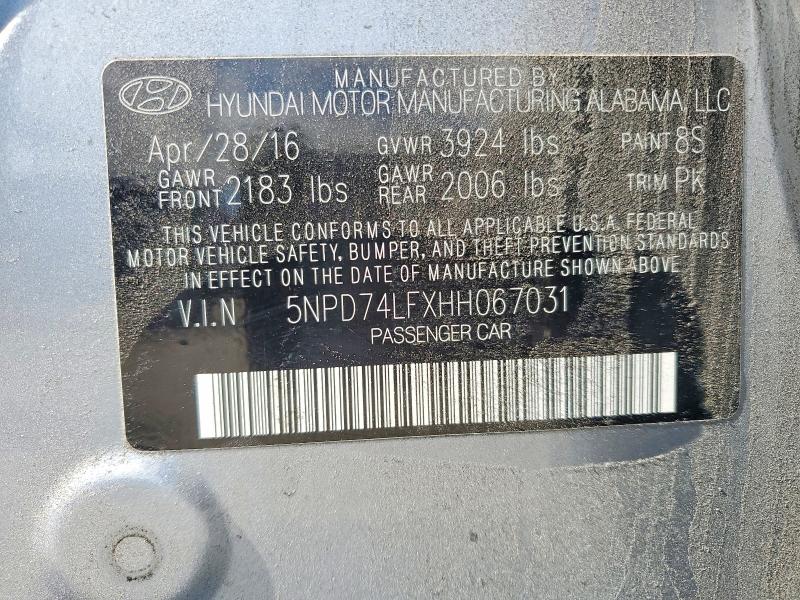 2017 Hyundai Elantra მანქანა იყიდება აუქციონზე, vin: 5NPD74LFXHH067031, აუქციონის ნომერი: 77501235