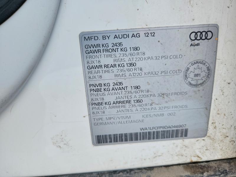 2013 Audi Q5 მანქანა იყიდება აუქციონზე, vin: WA1LFCFP9DA046907, აუქციონის ნომერი: 77424875