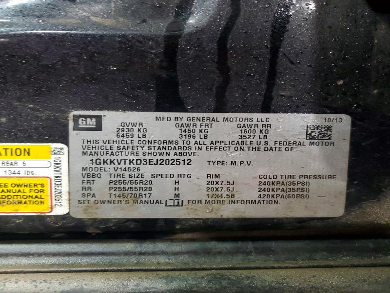 76130585 :رقم المزاد ، 1GKKVTKD3EJ202512 vin ، 2014 Gmc Acadia مزاد بيع