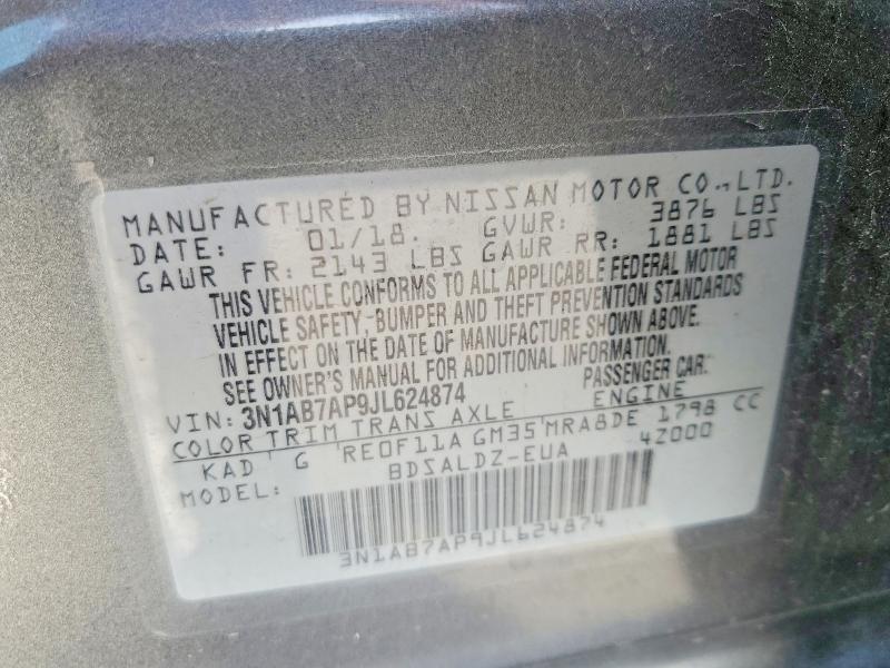 76733555 :رقم المزاد ، 3N1AB7AP9JL624874 vin ، 2018 Niss Sentra Sv مزاد بيع