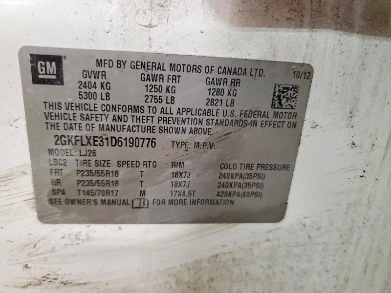 Aukcja sprzedaży 2013 Gmc Terrain, vin: 2GKFLXE31D6190776, numer aukcji: 76798255