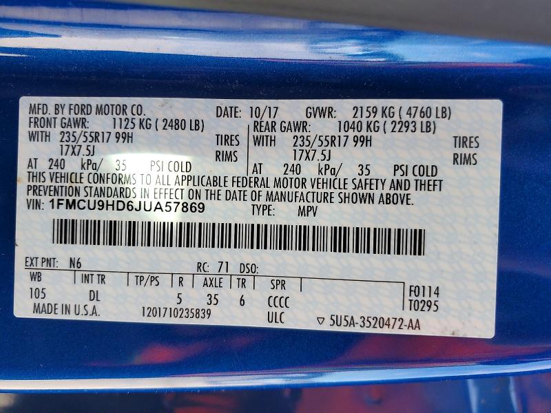 Aukcja sprzedaży 2018 Ford Escape, vin: 1FMCU9HD6JUA57869, numer aukcji: 78272845