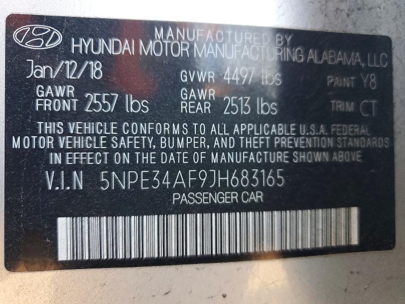 76179595 :رقم المزاد ، 5NPE34AF9JH683165 vin ، 2018 Hyundai Sonata مزاد بيع