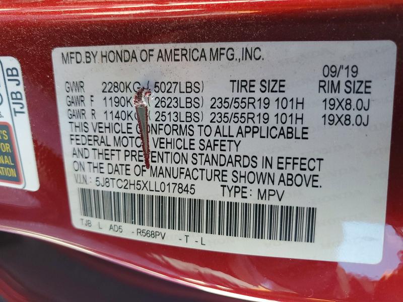 Aukcja sprzedaży 2020 Acura Rdx, vin: 5J8TC2H5XLL017845, numer aukcji: 75698395