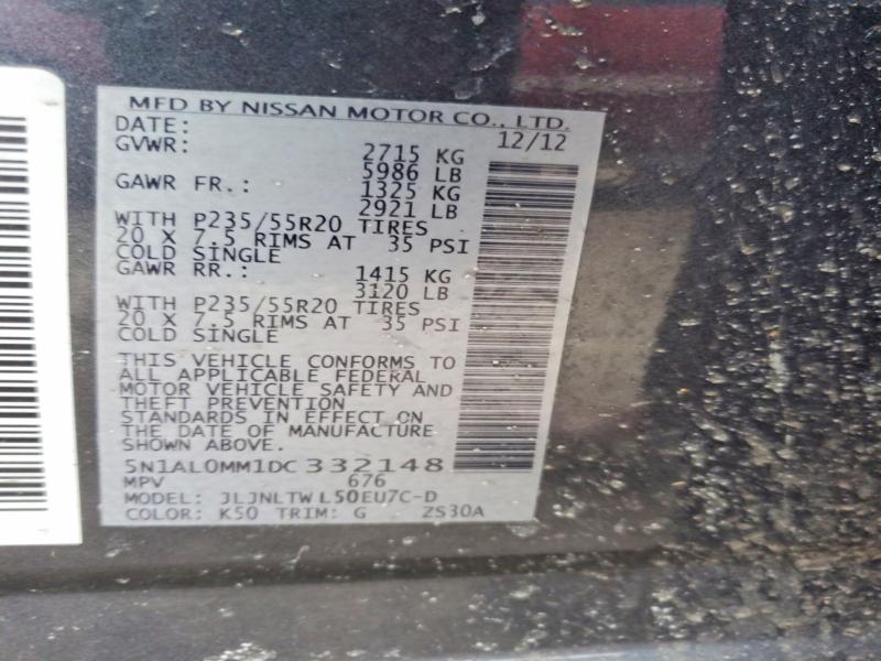 2013 Infiniti Jx35 მანქანა იყიდება აუქციონზე, vin: 5N1AL0MM1DC332148, აუქციონის ნომერი: 77408795