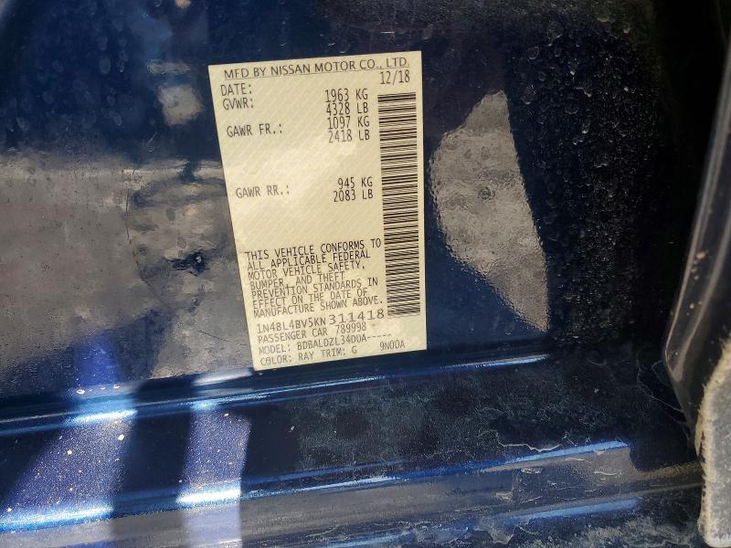 2019 Nissan Altima მანქანა იყიდება აუქციონზე, vin: 1N4BL4BV5KN311418, აუქციონის ნომერი: 79092305
