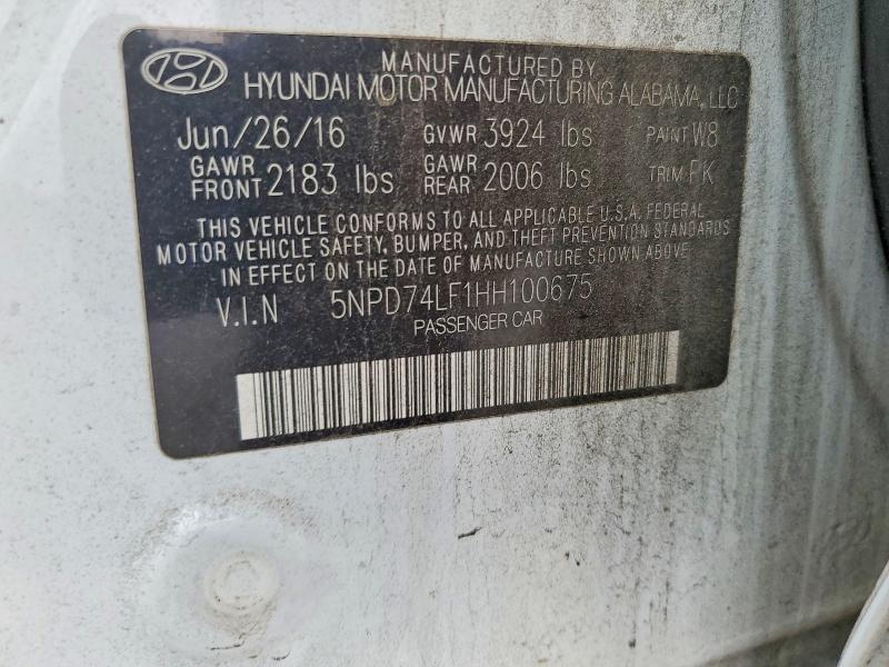 Aukcja sprzedaży 2017 Hyundai Elantra, vin: 5NPD74LF1HH100675, numer aukcji: 78227395