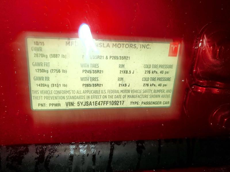 Aukcja sprzedaży 2015 Tesla Model S, vin: 5YJSA1E47FF109217, numer aukcji: 78273745