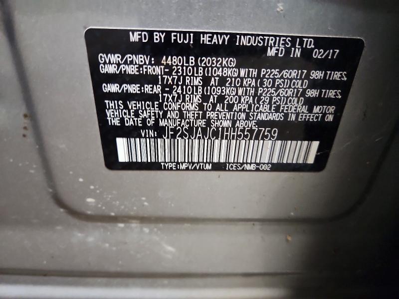 Продаж на аукціоні авто 2017 Subaru Forester, vin: JF2SJAJC1HH557759, номер лоту: 76584225