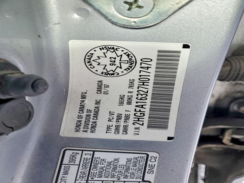 Продаж на аукціоні авто 2007 Honda Civic, vin: 2HGFA16327H017470, номер лоту: 76223755