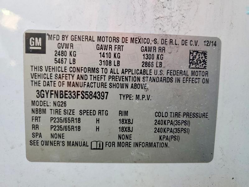 2015 Cadillac Srx მანქანა იყიდება აუქციონზე, vin: 3GYFNBE33FS584397, აუქციონის ნომერი: 76799885