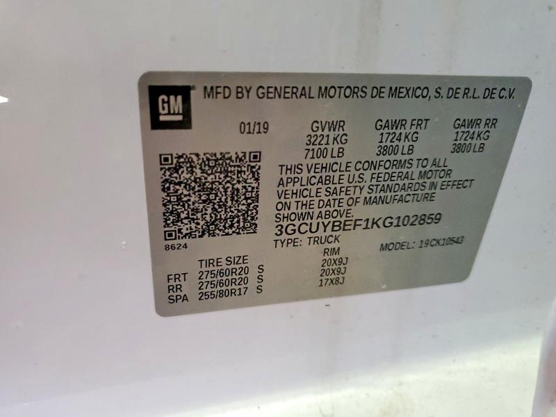 77601555 :رقم المزاد ، 3GCUYBEF1KG102859 vin ، 2019 Chevrolet Silverado مزاد بيع