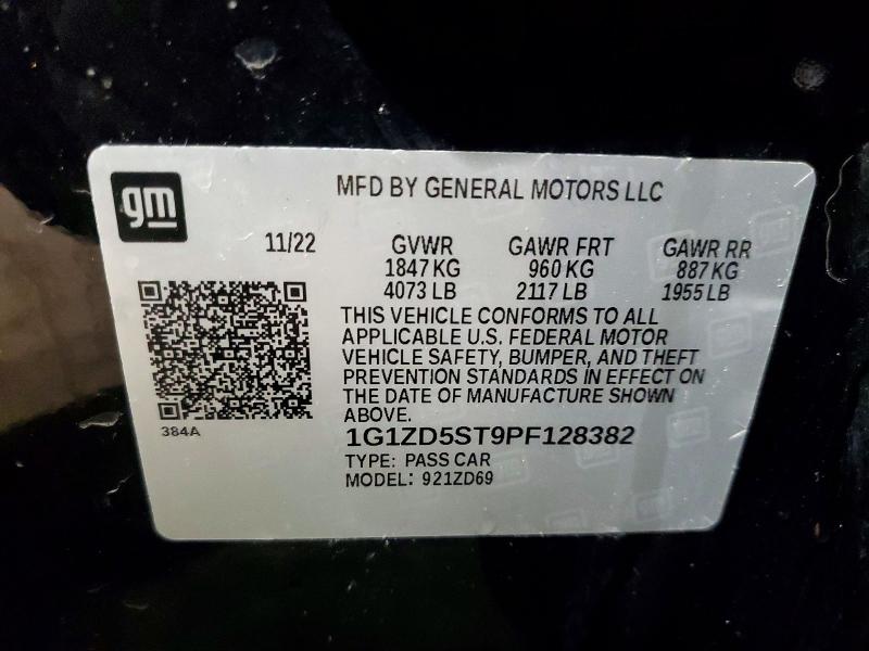 Продажа на аукционе авто 2023 Chevrolet Malibu, vin: 1G1ZD5ST9PF128382, номер лота: 78432505