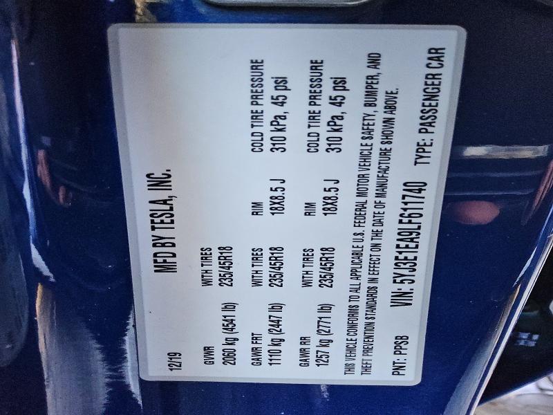 Продаж на аукціоні авто 2020 Tesla Model 3, vin: 5YJ3E1EA9LF611740, номер лоту: 73615785