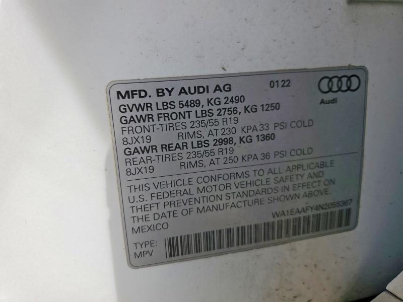 Aukcja sprzedaży 2022 Audi Q5, vin: WA1EAAFY4N2055367, numer aukcji: 78637225