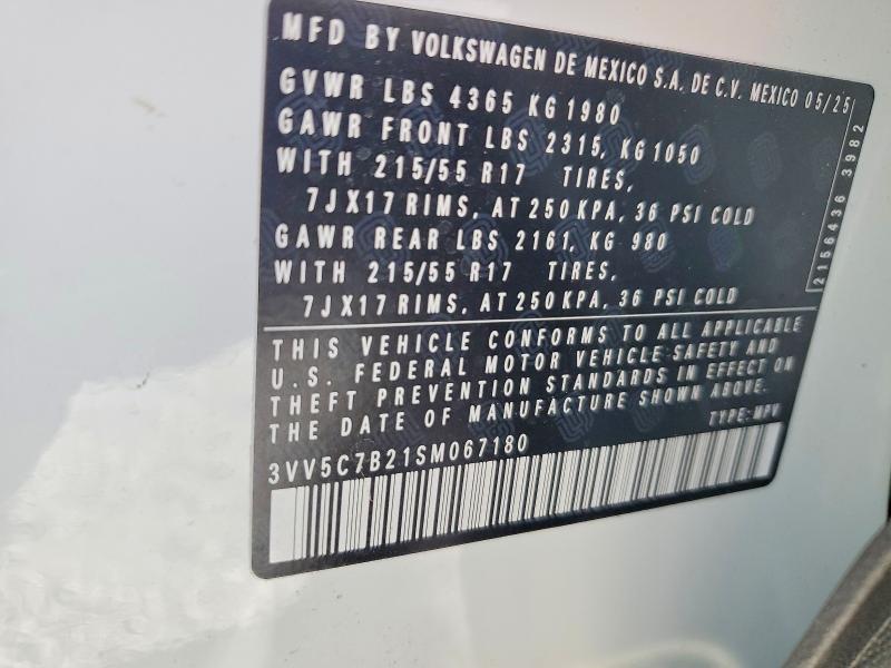 74595025 :رقم المزاد ، 3VV5C7B21SM067180 vin ، 2025 Volkswagen Taos مزاد بيع