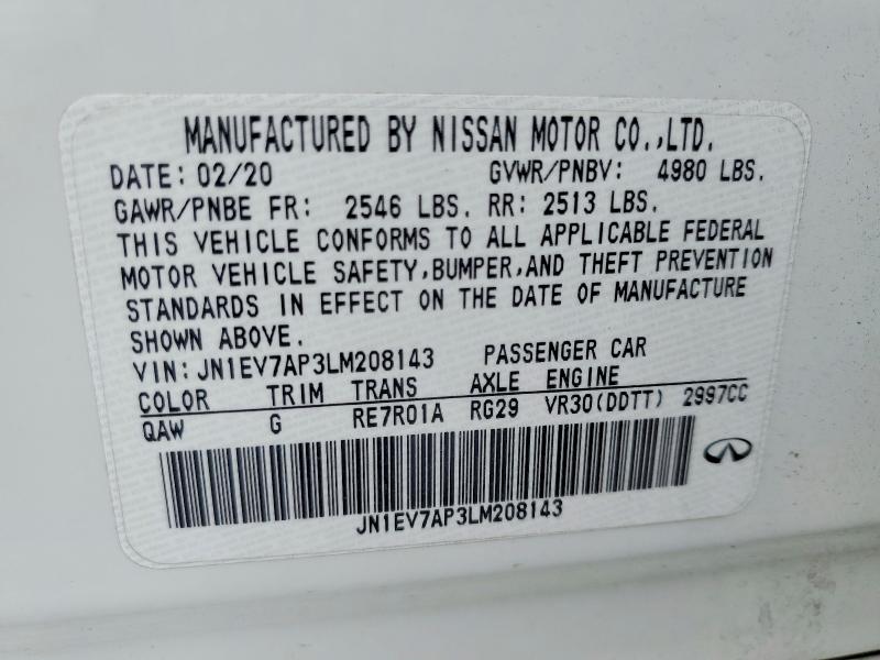 Auction sale of the 2020 Infiniti Q50, vin: JN1EV7AP3LM208143, lot number: 76043755