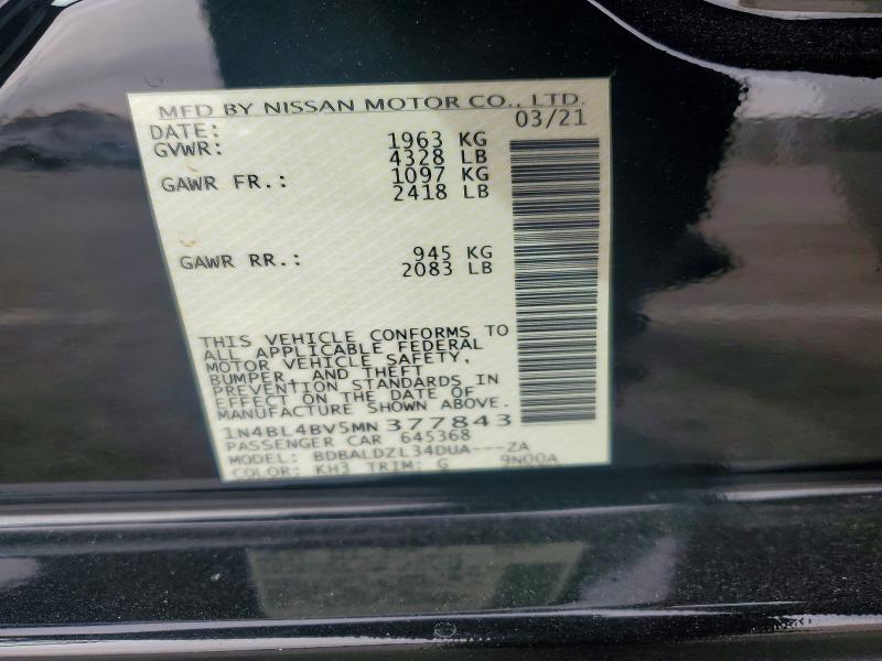 Продажа на аукционе авто 2021 Nissan Altima, vin: 1N4BL4BV5MN377843, номер лота: 77187255